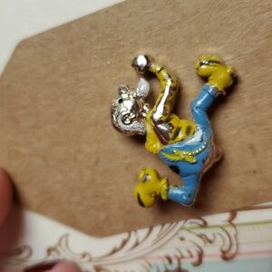 USF Pappy Yokum Lil Abner's Father Running Figural Brooch 1940s Yellow Blue Whit